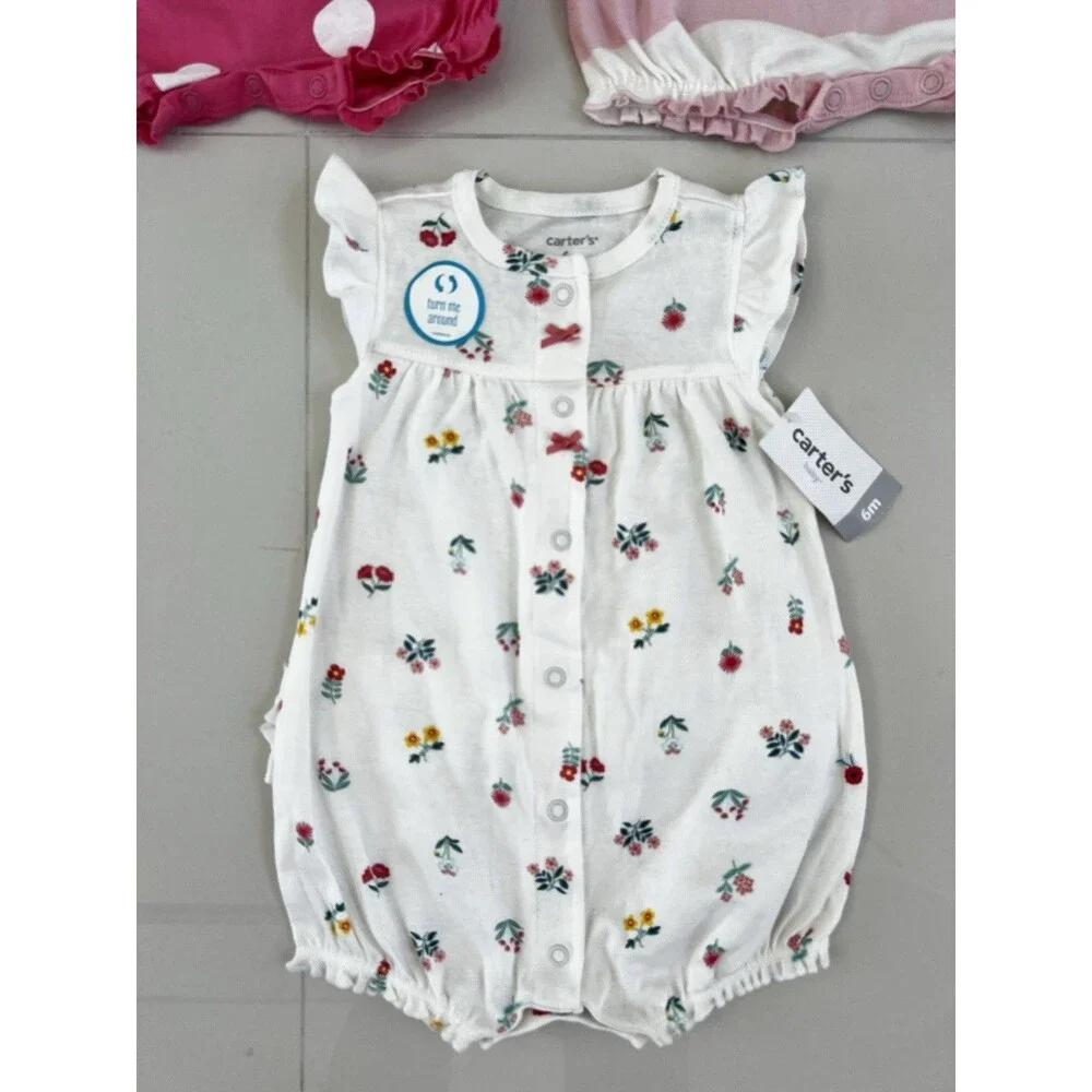 Set Lot of 3 Baby Girl Bubble Romper Outfit Summer Cotton 6m Snail Crab Flowers